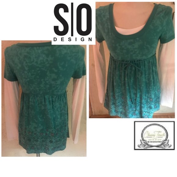 So Green White Knit Tunic Top Size M - Picture 1 of 6